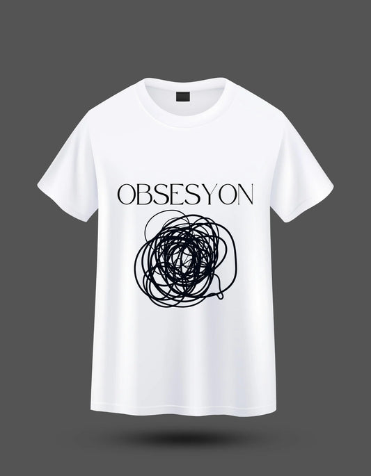 beyaz OBSESYON yazılı T-shirt